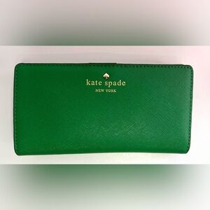 Kate Spade Green Saffiano Leather Morgan, slim bifold Wallet